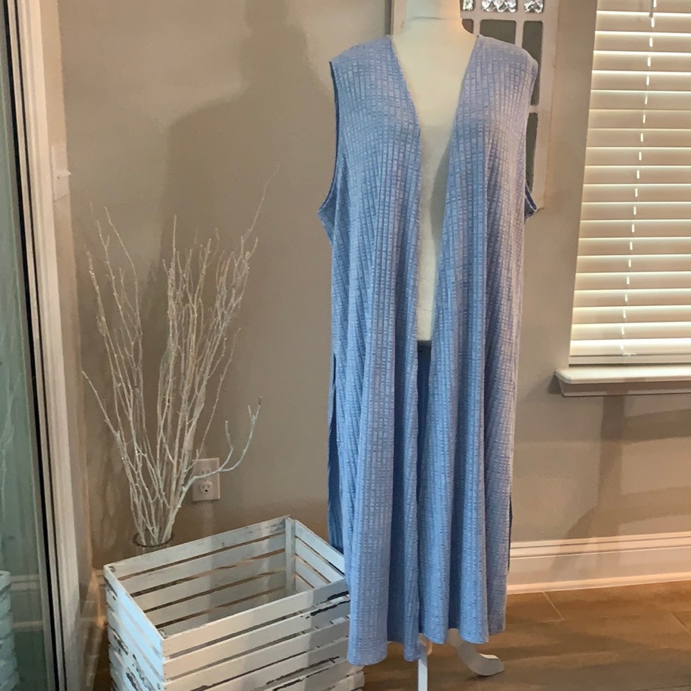 Blue Sleeveless Duster Cardigan